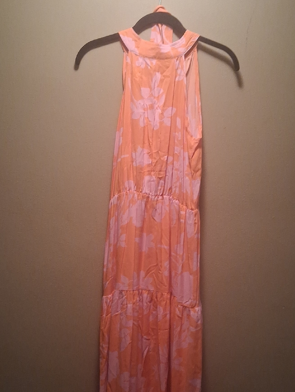 Sleeveless Peach Pleated  Floral Maxi Dress